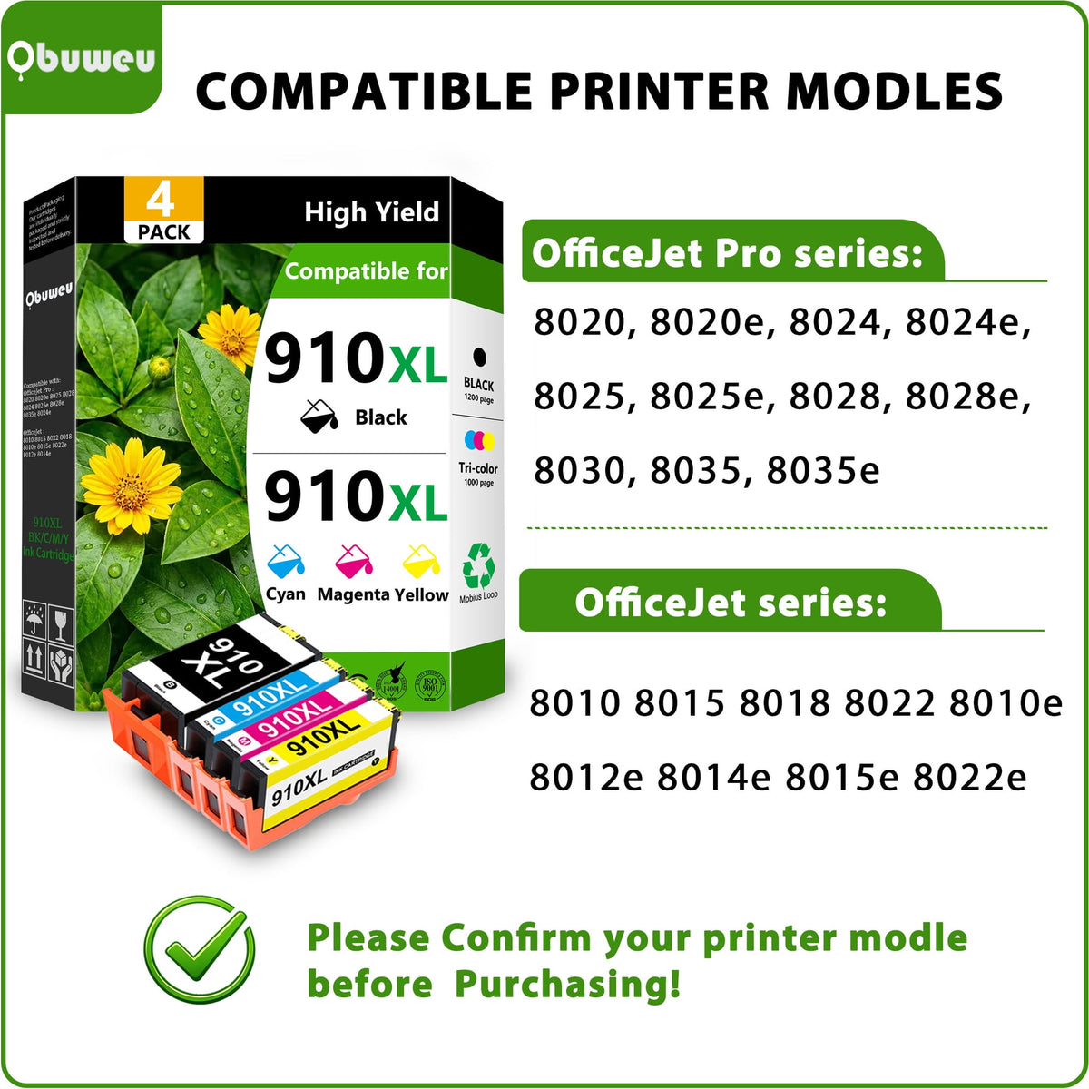 910 XL 910XL Ink Cartridges Combo Pack Compatible for HP 910 Ink Cartridges for Officejet 8010 8022e Officejet Pro 8025e 8020e Printers ( 4 Pack )