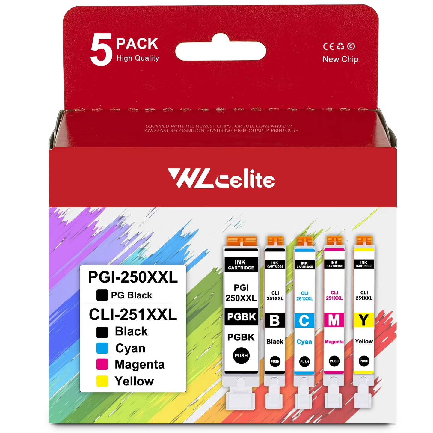 5 Pack 250XL 251XL Ink Compatible for Canon PGI-250XL CLI-251XL Ink Cartridge with PIXMA MG6620 MG5520（PGBK Black Cyan Magenta Yellow）