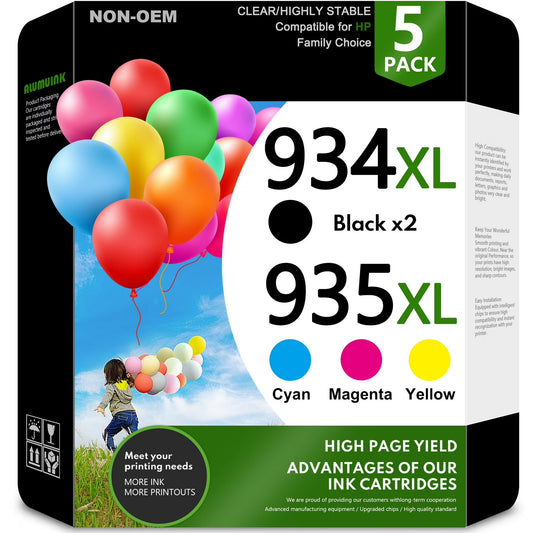 934XL 935XL Ink Cartridge Compatible for HP 934 935 Ink Cartridge Combo Pack for Printers（5 Pack）