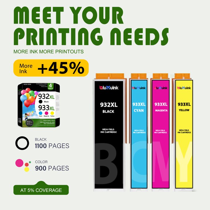 932XL 933XL Ink Cartridge Compatible for HP 932 933 Ink Cartridge Combo Pack for HP OfficeJet 6100 6600 Printers