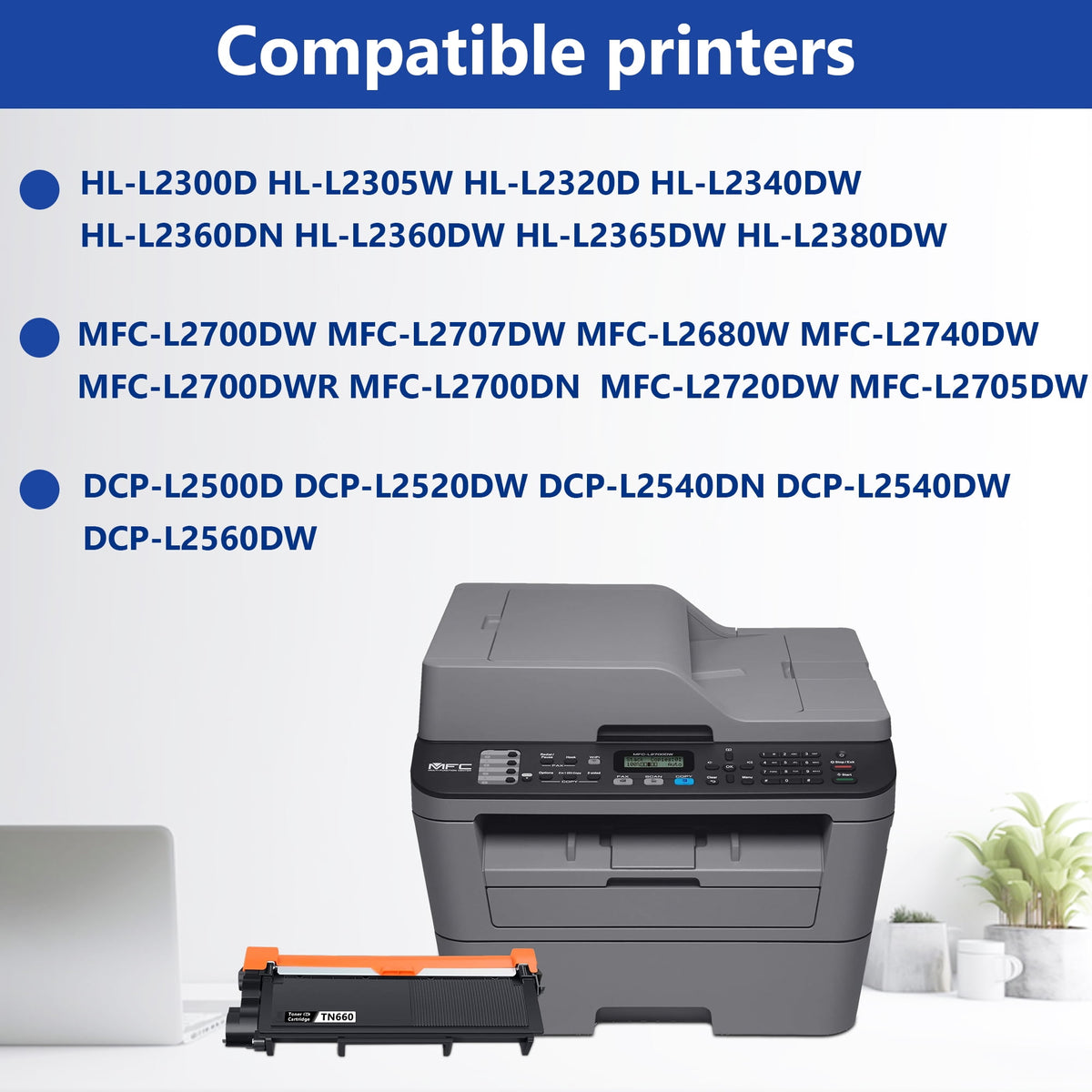 TN660 TN630 Toner Cartridge 2-Pack Black High Yield Compatible for Brother TN-660 TN 660 TN 630 for HL-2340DW HL-L2320D DCP-L2540DW Printer