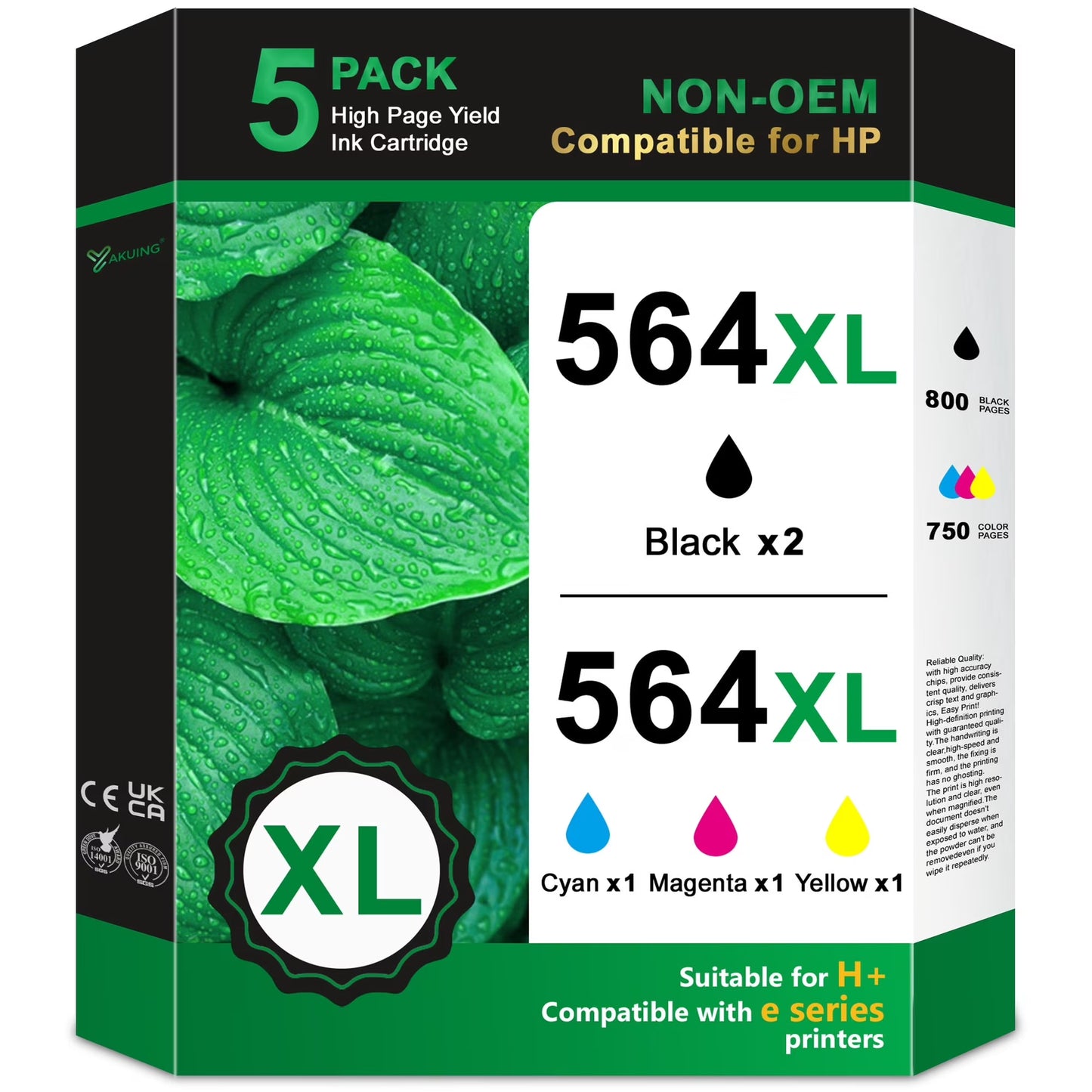564XL Ink Cartridges Compatible for HP 564 XL Ink Cartridge 564 Ink Work with DeskJet 3520 3521 3522 3525 3526 Photosmart Premium C309A C410A C310A B210 Printers (5 Pack)