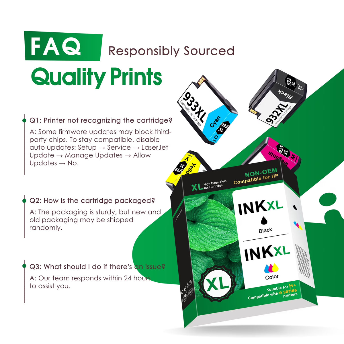 932XL 933XL Ink Cartridges Compatible for HP 932 XL 933 XL Ink Cartridge Work with Officejet 6100 6600 6700 7110 7510 7610 7612 Printers (4 Pack)