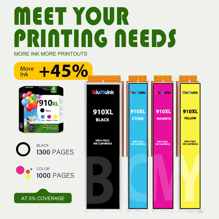 910XL Ink Cartridges Compatible for HP 910 910XL, High-Yield Replacement Ink Cartridge 4-Pack, Black Cyan Magenta Yellow, for OfficeJet 8015 and OfficeJet Pro 8025 8028 8034 8035 Printers