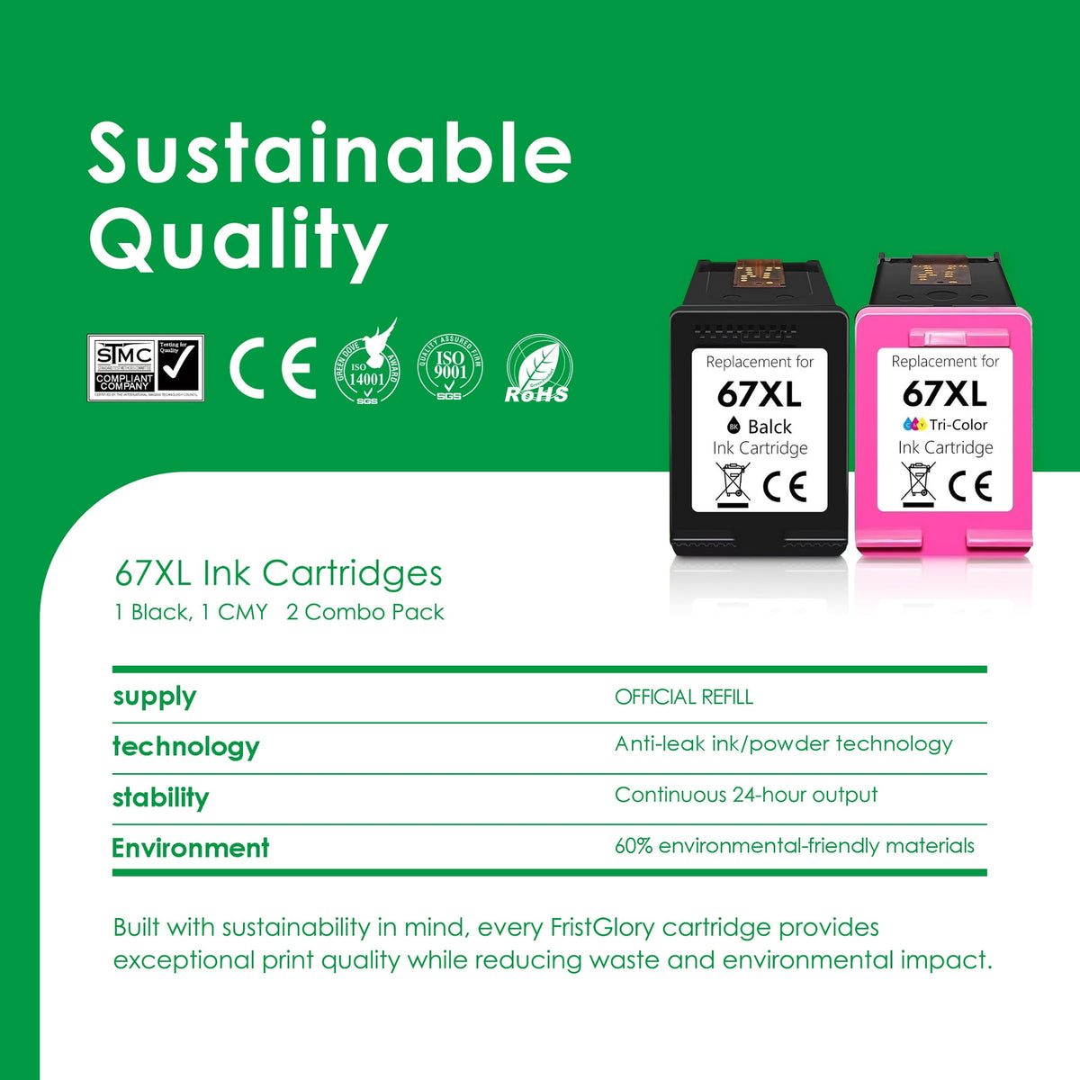 67 67xl Ink Cartridges Black/Color Combo Pack 2800e 2755e Compatible for HP67 XL for HP Deskjet 2800e 6055e 2855e 2755e 6000 4255e 2700 4155e 2827e 2700e 6400 6458 6458e Printer (1 Black,1 Tri-Color)