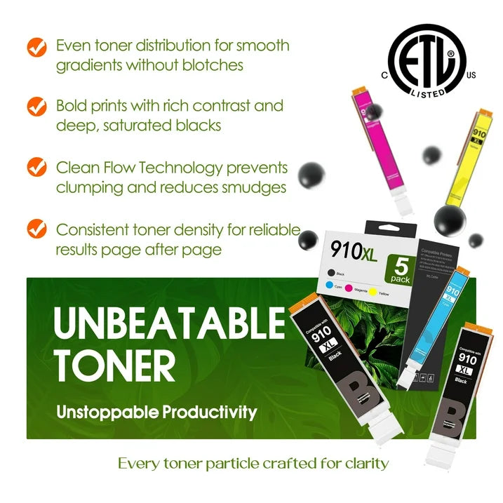 910XL Combo Pack Ink Cartridges Compatible With HP 910 Ink Cartridge for 910 XL HP Printer Ink for HP OfficeJet 8020 8015e Pro 8025e 8020e (5 Pack)