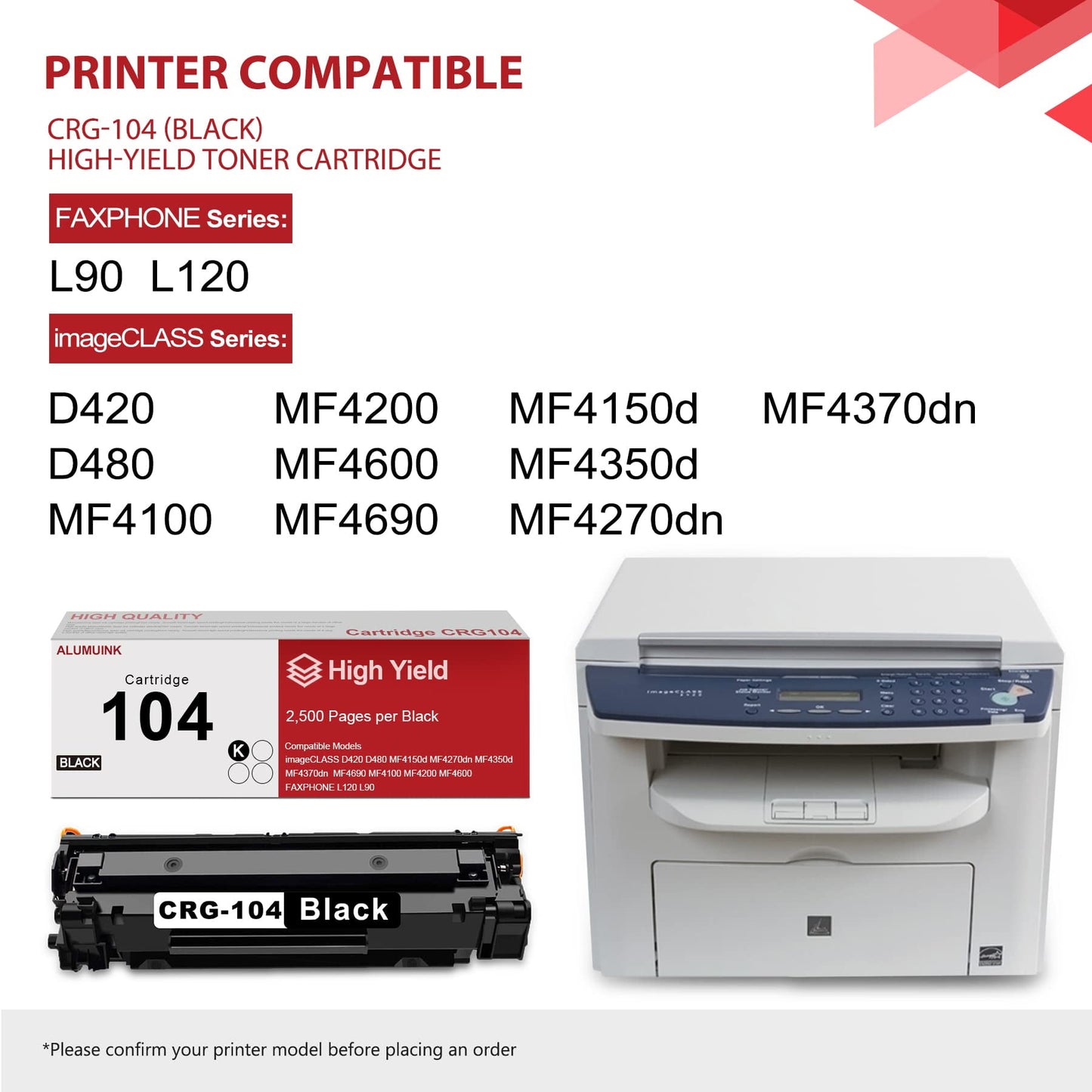 104 Black Toner Cartridge Replacement for Canon imageclass D420 D480 Printer, 1 - Pack