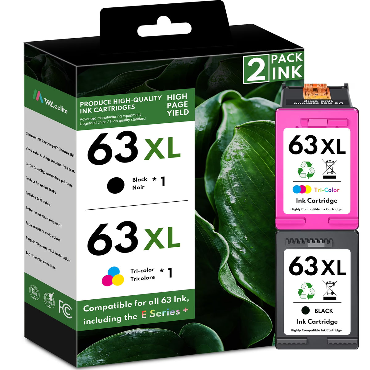 63XL Ink Cartridge Compatible for 63 Ink Cartridges for Officejet 3830 45200 5255 Deskjet 1112 3630 Printer( Black Tri-Color)