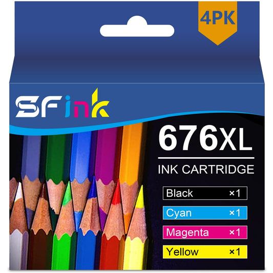 T676XL 676 XL Ink Cartridge Compatible for Epson 676XL Ink Cartridges for Workforce WP-4020 WP-4530 WP-4540 WP-4010 WP-4023 WP-4090 WP-4520 Printer (Black,Cyan,Magenta,Yellow)