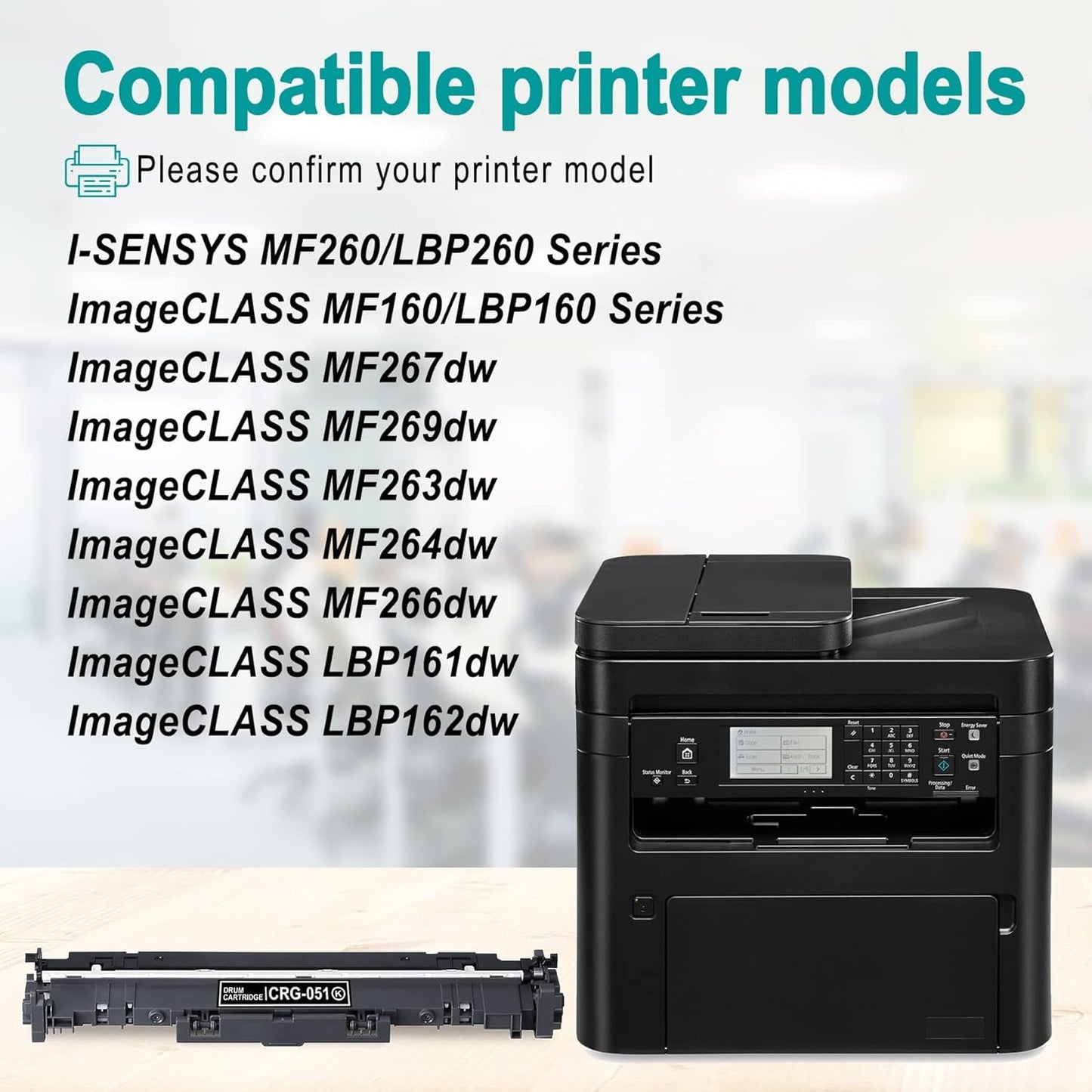 051 Drum Unit (No Toner Cartridge) : Cartridge 051 Black (2170C001) Replacement for Canon 051 ImageCLASS LBP161dw MF263dw MF264dw MF266dw Printer
