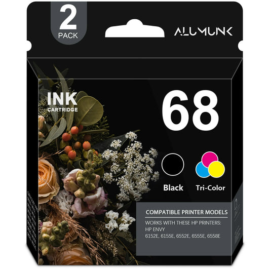 68 Ink Compatible for HP 68 Black Tri-Color Ink Cartridge for Envy 6100e 6500e Series(2 Pack)
