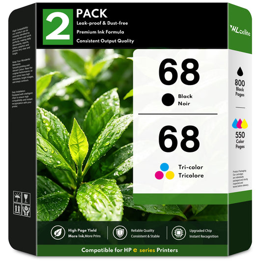 68 Ink Cartridges Compatible for HP 68 Ink Cartridge Ink 68 for Envy 6152e 6155e 6555e 6552e 6558e 6100e 6500e Printers (Black, Tri-Color)