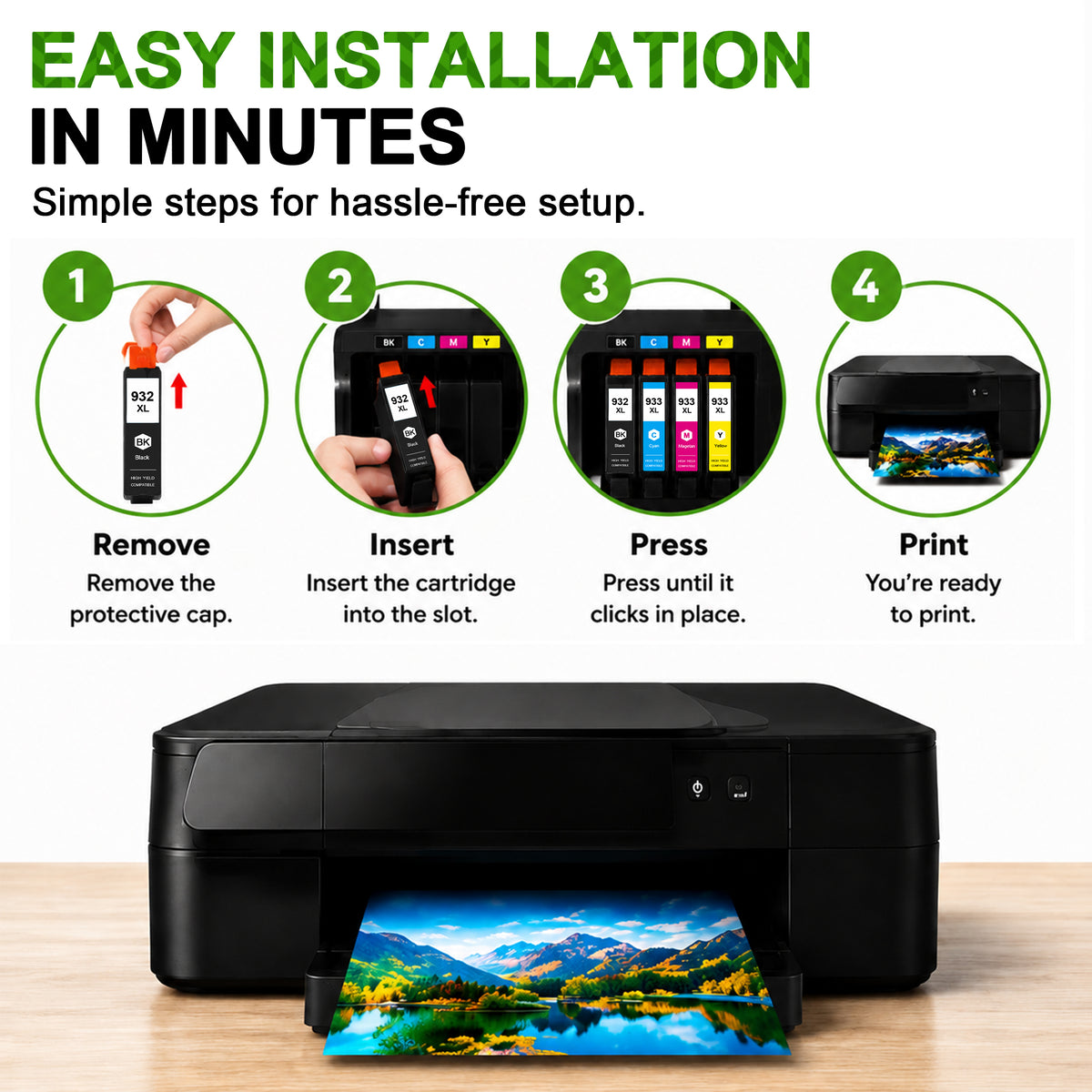 932XL 933XL Ink Cartridges Combo Pack Compatible for 932 933 Ink Cartridges Works with OfficeJet 7110 7510 7610 7612 Printers (4-Pack)
