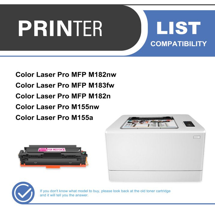 215A W2313A Toner Cartridge Magenta 1-Pack Compatible for HP 215A W2313A Toner Cartridges for Color Laser Pro M155, Color Laser Pro MFP M182, M183 Series Printer