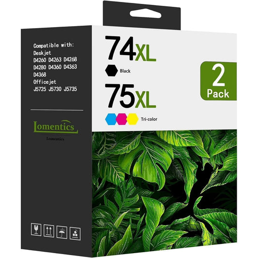 74 75XL Ink Cartridges ( Black Tri-Color) Compatible for HP 74 75 XL Printer Ink Cartridge for D4260 D4263 D4268 J5725 J5730 J5735