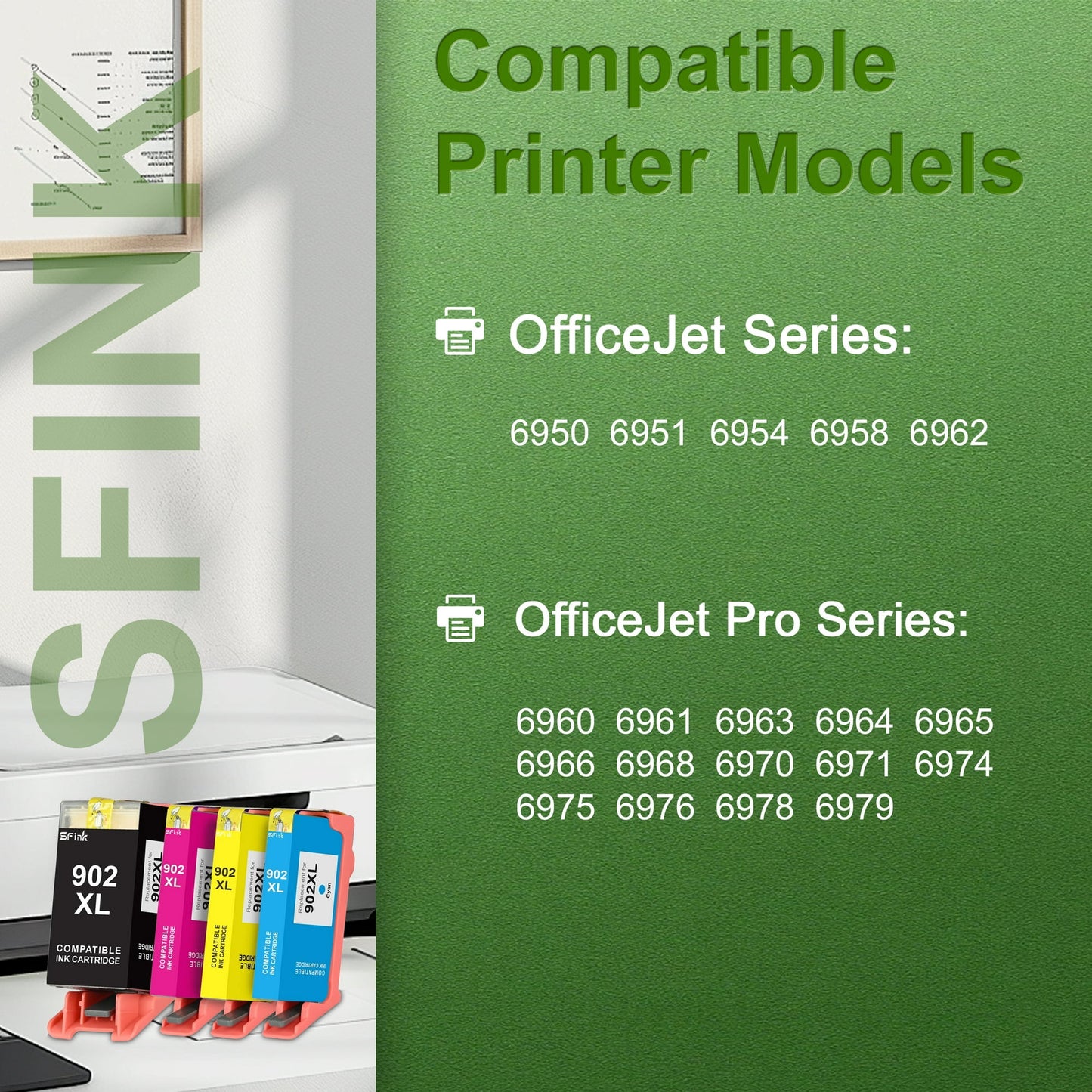 902XL Ink 4-Pack Combo Pack (1BK/1C/1M/1Y) Compatible for HP 902 Ink Cartridges for OfficeJet 6950 6960 OfficeJet Pro 6960 6970 Printers