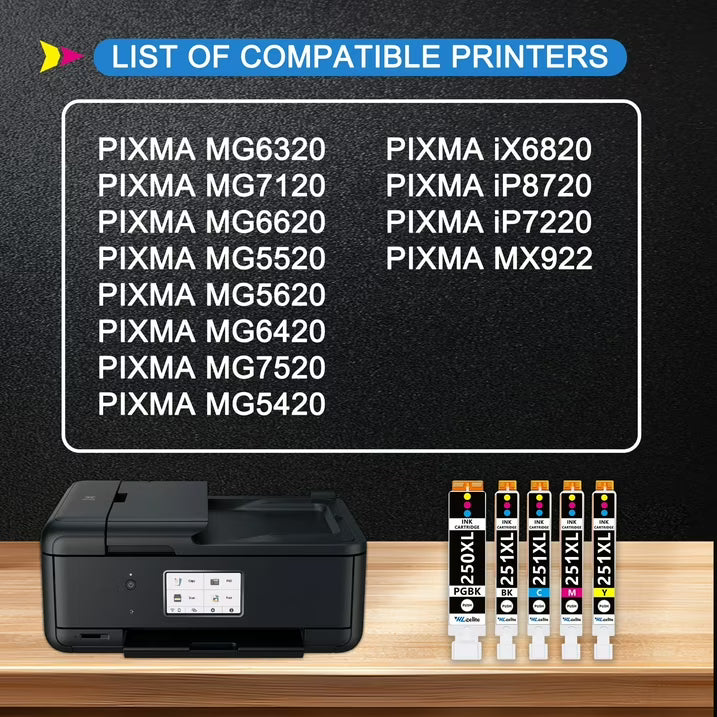 250XL 251XL Ink Compatible for Canon 250 251 Ink Cartridge MG5520 MG6620 Printer (5 Pack)