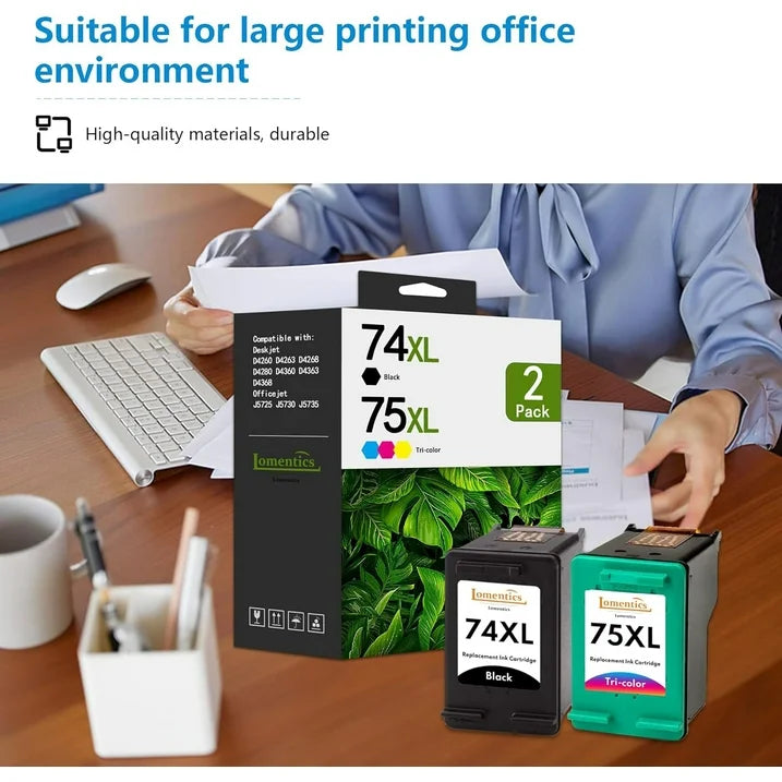 74 75XL Ink Cartridges ( Black Tri-Color) Compatible for HP 74 75 XL Printer Ink Cartridge for D4260 D4263 D4268 J5725 J5730 J5735