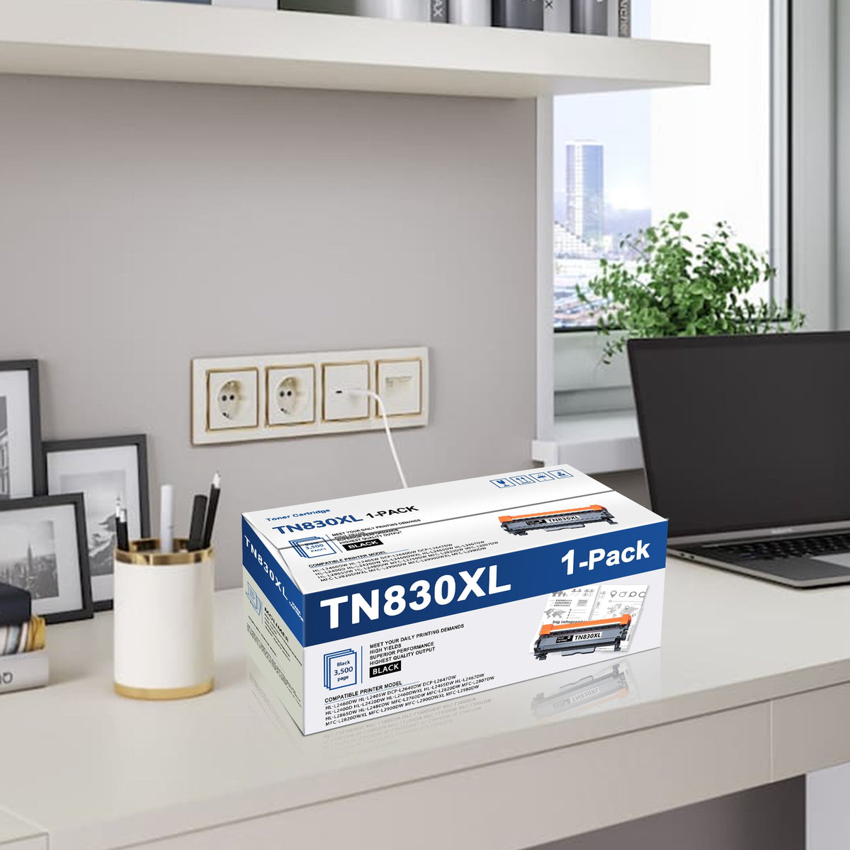 TN830XL TN830 Toner Cartridge 1 Pack High Yield Compatible for Brother DCP-L2640DW HL-L2460DW HL-L2480DW HL-L2400D HL-L2405W MFC-L2820DW Printer （Black）