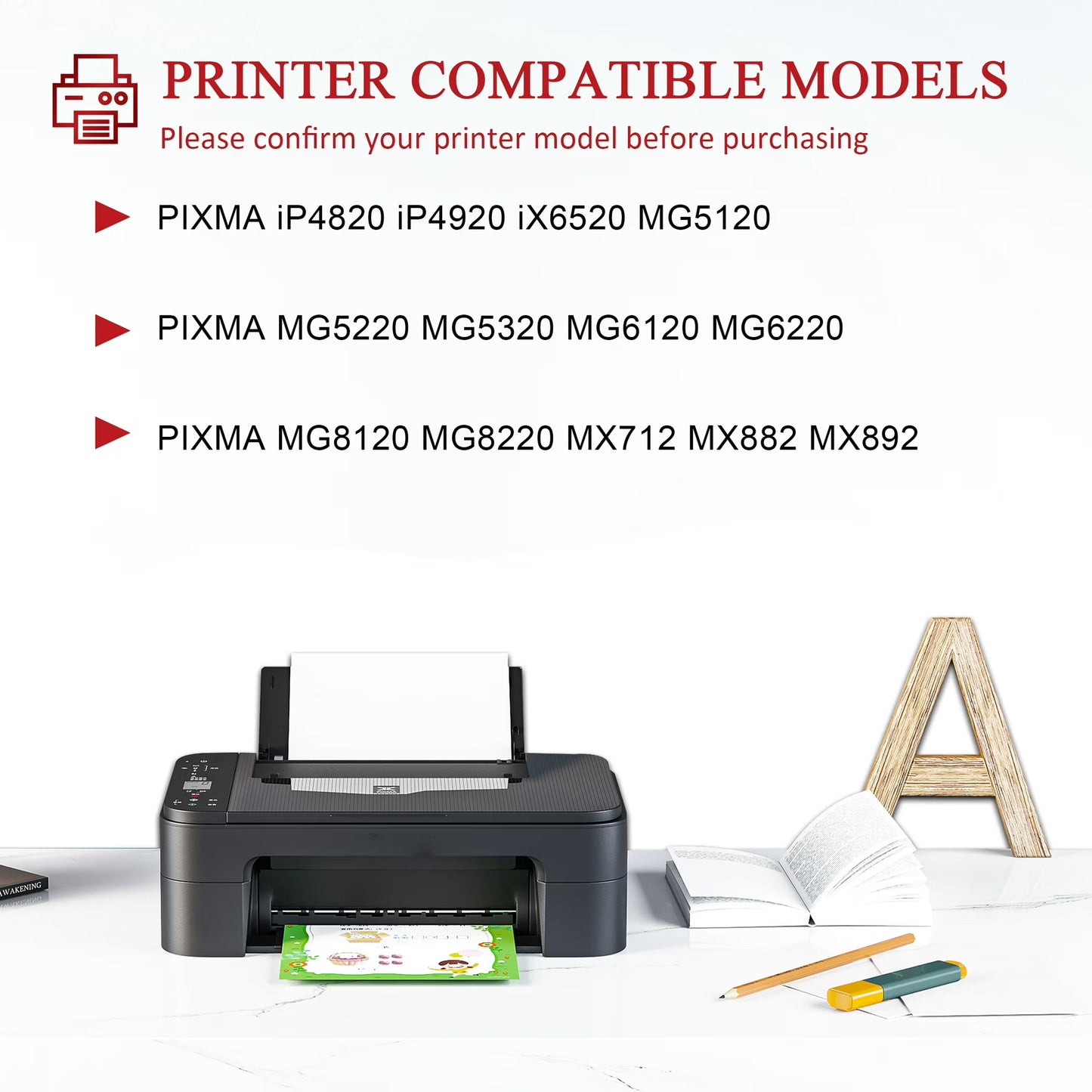 225 226 Ink Cartridges 6 Pack Compatible for Canon 225XL 226XL Ink Cartridge for iX6520 MG5120 Printer