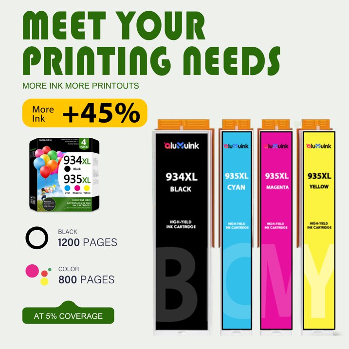 934XL 935XL Ink Cartridge（BK/C/M/Y） Compatible for HP 934 935 Ink Cartridge for 6830 6835 6836 Printers（5-Pack）