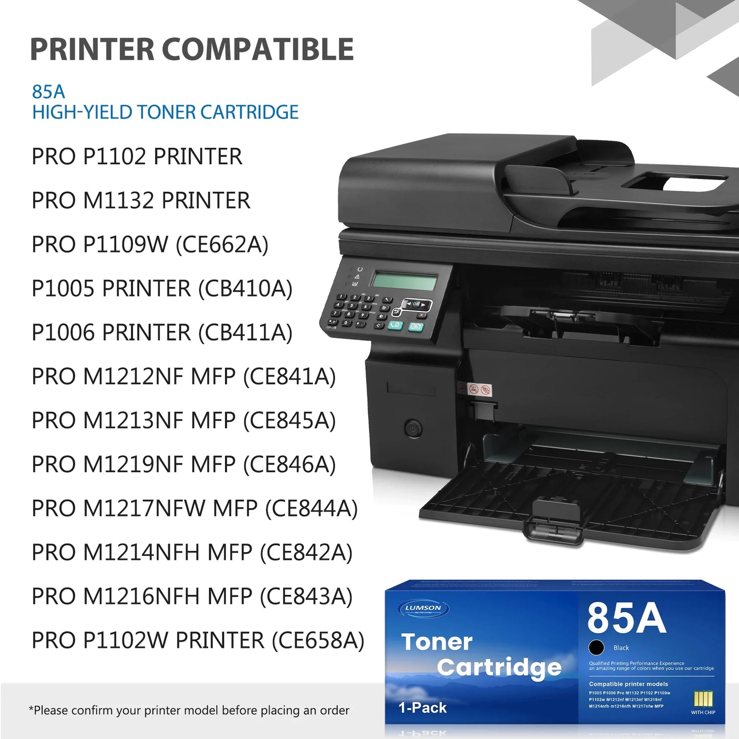 85A Toner P1102W Toner Cartridge: Compatible for HP 85A Toner for Pro P1102w MFP M1217nfw M1212nf P1102 Ink Printer, CE285A 1 Black