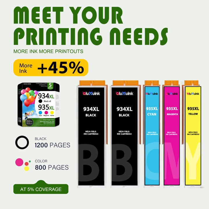 934XL 935XL Ink Cartridge Compatible for HP 934 935 Ink Cartridge Combo Pack for Printers（5 Pack）