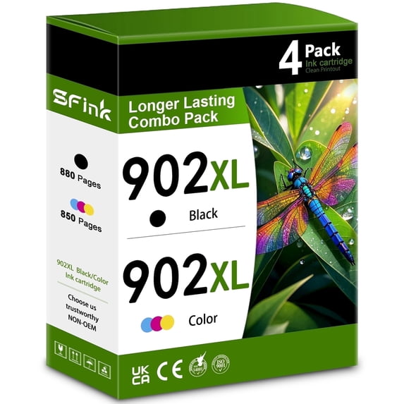 902XL Ink Cartridges 4 Pack High Yield Compatible for HP902 XL 902 Ink Cartridges Combo Pack Works with OfficeJet Pro 6978 OfficeJet 6962 Printers