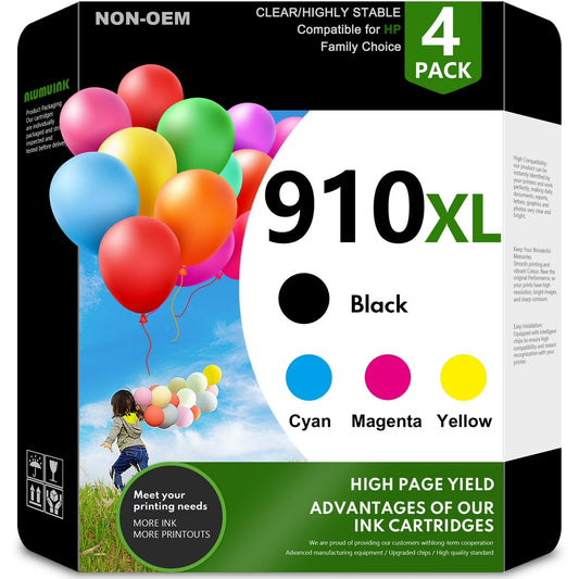 910XL 910 Ink Cartridges Compatible for HP 910 XL Ink Cartridge (4 Pack) for OfficeJet 8010 OfficeJet Pro 8020e 8035e Printers