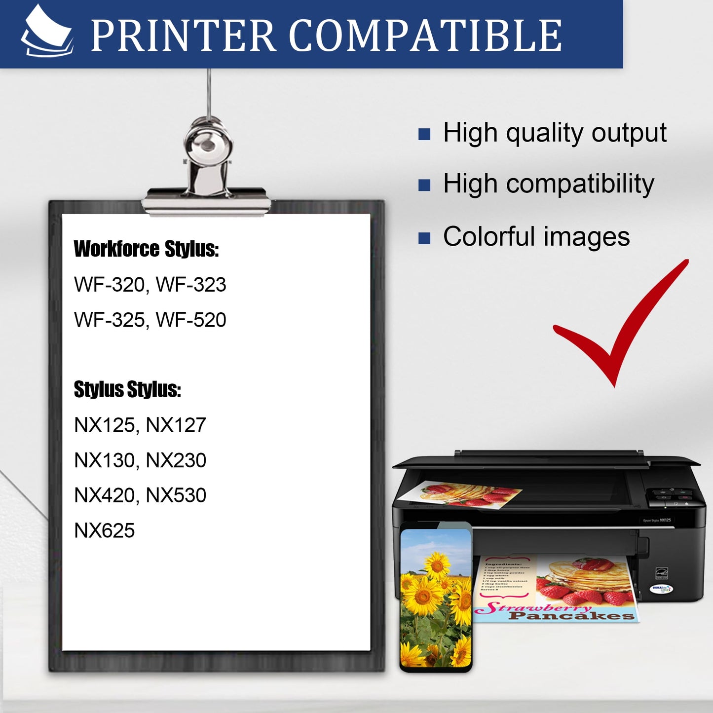 T125 125 Ink Cartridge 4-Pack Compatible for Epson 125 Ink Cartridges for NX125 NX127 NX130 NX230 NX420 NX530 NX625 Workforce 320 323 325 (Black/Cyan/Magenta/Yellow)