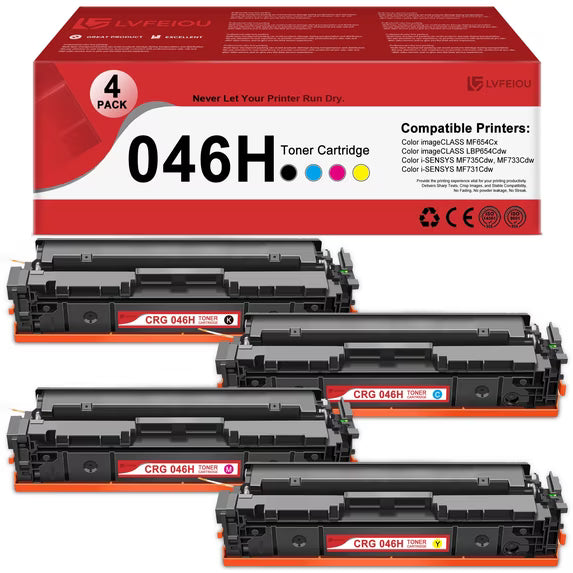 CRG 046 046H Toner Cartridge 4 Pack Compatible for Canon 046 CRG-046H Toner Color imageCLASS LBP654Cdw MF654Cx Color i-SENSYS MF733Cdw MF735Cdw MF731Cdw Printers (Black Cyan Magenta Yellow)