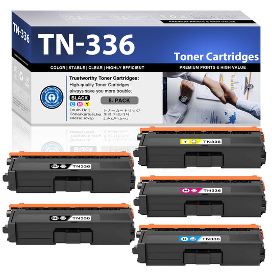 TN336 Toner Cartridges ZXTZX Compatibles for Brother TN336 Toner HL-4140CN MFC-9560CDN  Series Printers 5 Pack (Black Cyan Magenta Yellow)