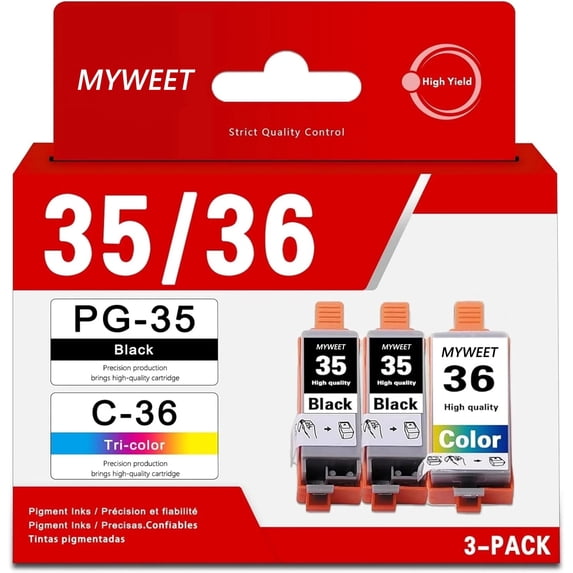 PGI-35 CLI-36 Ink Cartridge Value Pack Compatible for Canon 35/36 Ink Cartridges for Canon PIXMA iP100 iP110 TR150 Printer（Black/Tri-Color 3 Pack ）