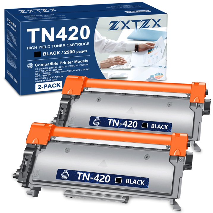 TN-420 TN420 Toner Compatible for Brother TN420 Toner Cartridges for MFC-7860DW MFC-7240 HL-2230 HL-2240 Printer (2 Pack)