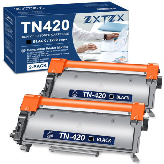 TN-420 TN420 Toner Compatible for Brother TN420 Toner Cartridges for MFC-7860DW MFC-7240 HL-2230 HL-2240 Printer (2 Pack)
