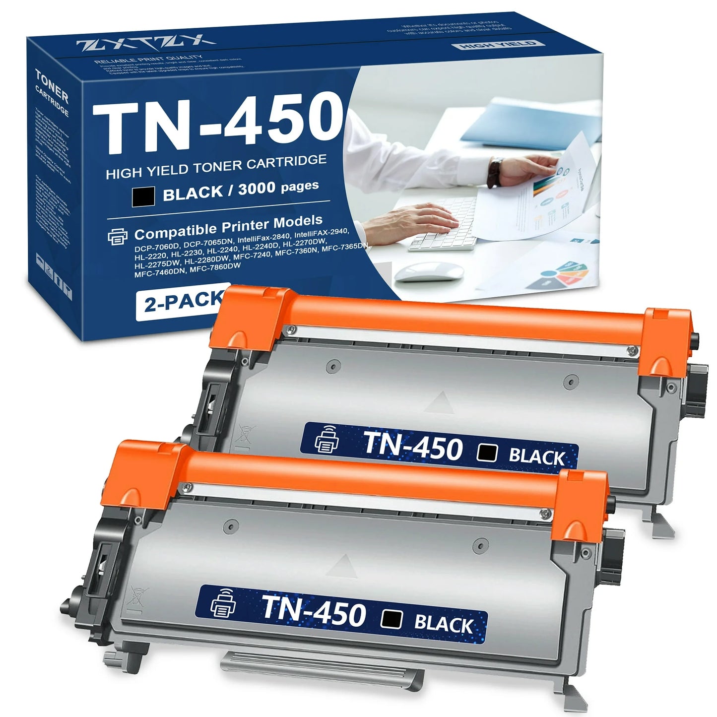 TN-450 TN450 Toner Compatible for Brother TN450 Toner Cartridges for MFC-7860DW MFC-7240 HL-2230 HL-2240 Printer (2 Pack)