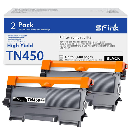 TN450 2 Pack Black Toner Cartridge Replacement for Brother TN 450 TN 420 Compatible with HL-2270DW MFC-7360N Intellifax 2840 2940
