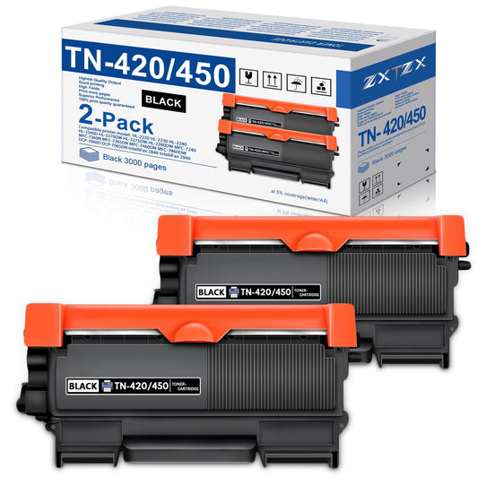 TN450 TN420 Black 2-Pack Toner Cartridge Compatible for Brother TN450 TN420