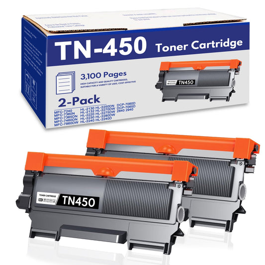 TN450 Toner Cartridges Compatible for Brother TN-450 TN 450 Toner Cartridge TN420 TN 420 for HL-2270DW HL-2280DW DCP-7065DN MFC-7860DW HL-2240D DCP-7060D MFC7460DN MFC7240 Printer (2-Pack, Black)