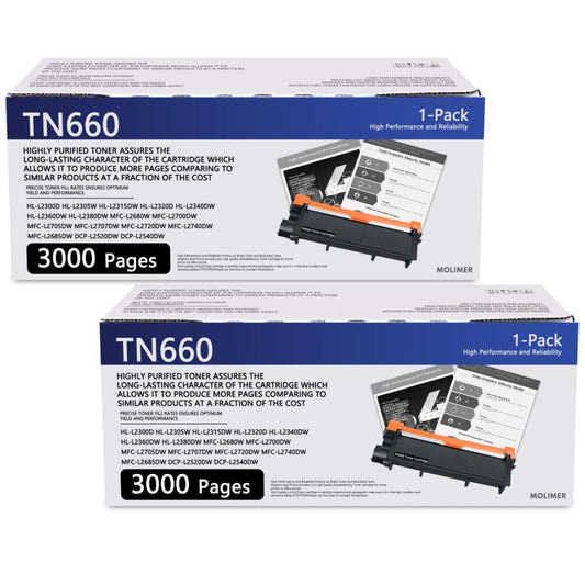 TN660 TN-660 TN 660 High Yield Toner Cartridge Replacement for Brother TN660 TN-630 Toner Cartridge for HL-L2360DW HL-L2380DW MFC-L2680W MFC-L2700DW Printer (2 Pack, Black)