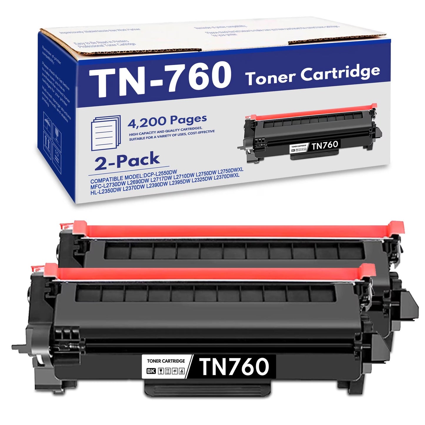 TN760 TN 760 Toner Cartridge Compatible for Brother TN 760 TN-760 TN760 Toner Cartridges for MFC-L2730DW HL-L2390DW DCP-L2550DW Printer (Black,2 Pack)