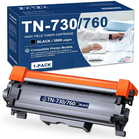TN760 TN730 TN 760 Toner for Brother Printer Compatible for Brother MFC-L2710DW HL-L2390DW MFC-L2750DW TN-TN-760 TN-730 High Yield Black Cartridge DCP-L2550DW HL-L2370DW 1 Pack Black