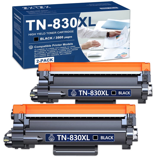 TN830XL Toner Cartridges Compatible for Brother TN830 Toner cartridge For HL-L2480DW MFC-L2807DW MFC-L900DW MFC-L2820DWXL DCP-L2640DW Printer (2 Pack)