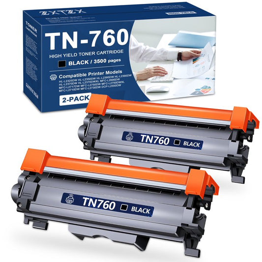 TN 760 Toner Compatible for Brother TN760 TN730 Black Toner Cartridges 2 Pack