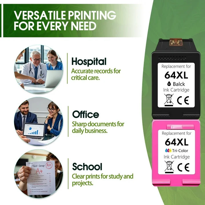 64XL Ink Cartridge Black Tri-Color Compatible for HP 64 Ink Cartridges for Envy 7855 7864 Printers