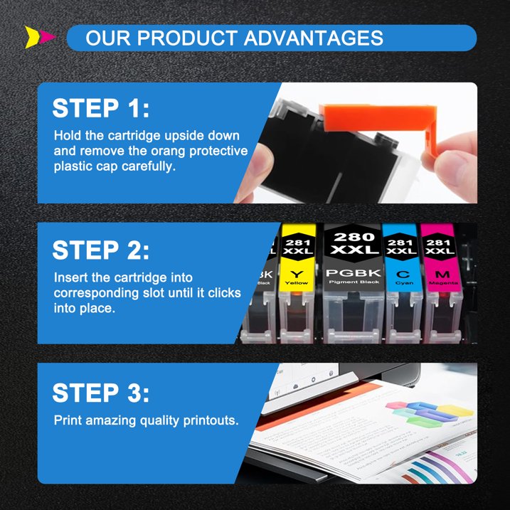 5 Pack 280 281 Ink Cartridge Compatible for Canon PGI-280XXL 281XXL Printer Ink