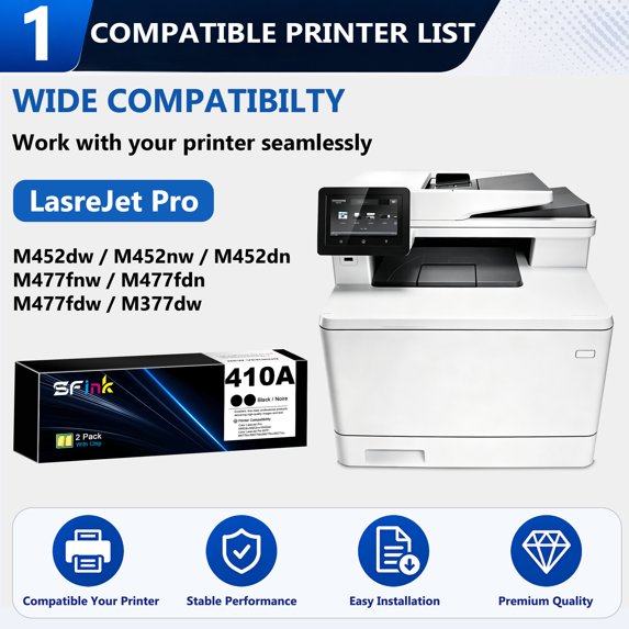 410A Black Toner Cartridges Compatible for HP410A CF410A for Color LaserJet Pro MFP M477fnw M477fdn M477fdw M377dw, Color LaserJet Pro M452dw M452nw M452dn Printer 2-Pack