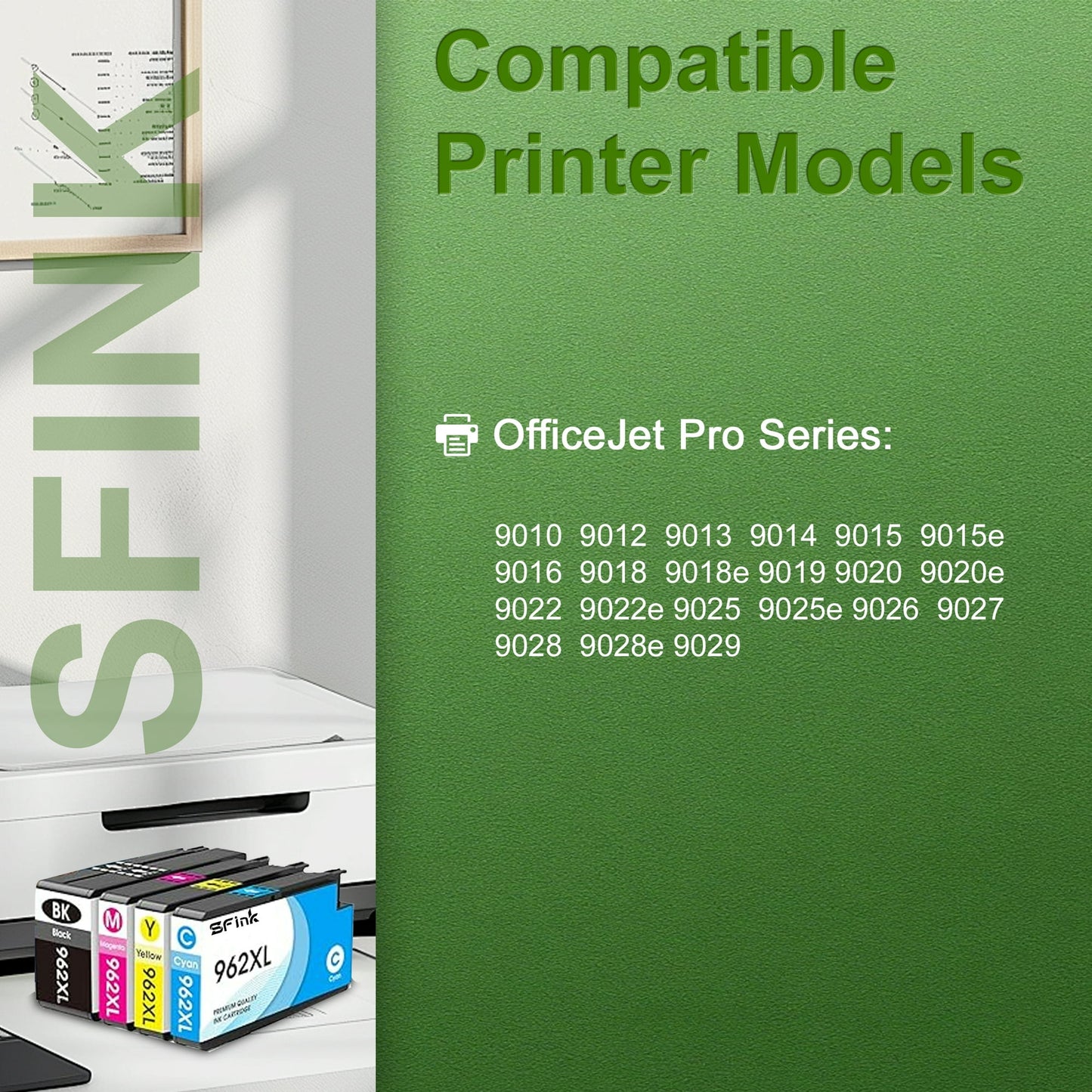 962XL Ink Combo Pack (1BK/1C/1M/1Y) Compatible for HP 962 Ink Cartridges for OfficeJet 9010 9012 9014e 9015 9016 9018 9019 Printers 4-Pack
