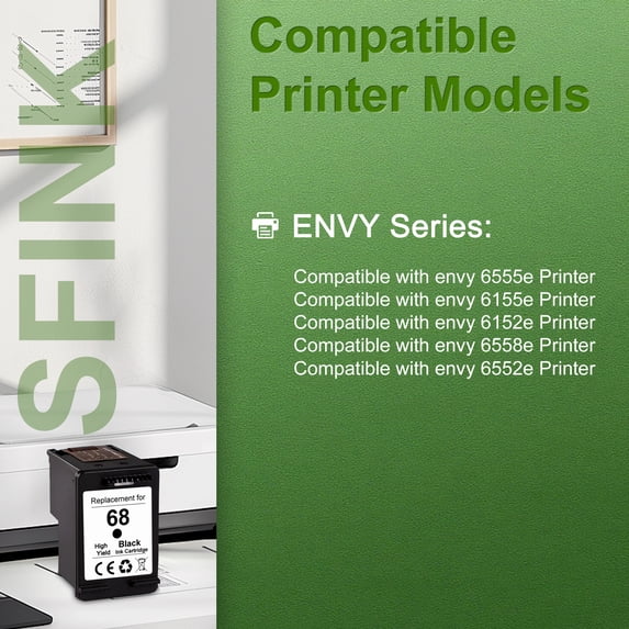 68 Ink（1-Pack Black） Combo Pack Compatible for HP68 Ink Cartridges Work for for Envy 6552e 6555e 6155e 6152e 6558e 6552e 6555e Printers