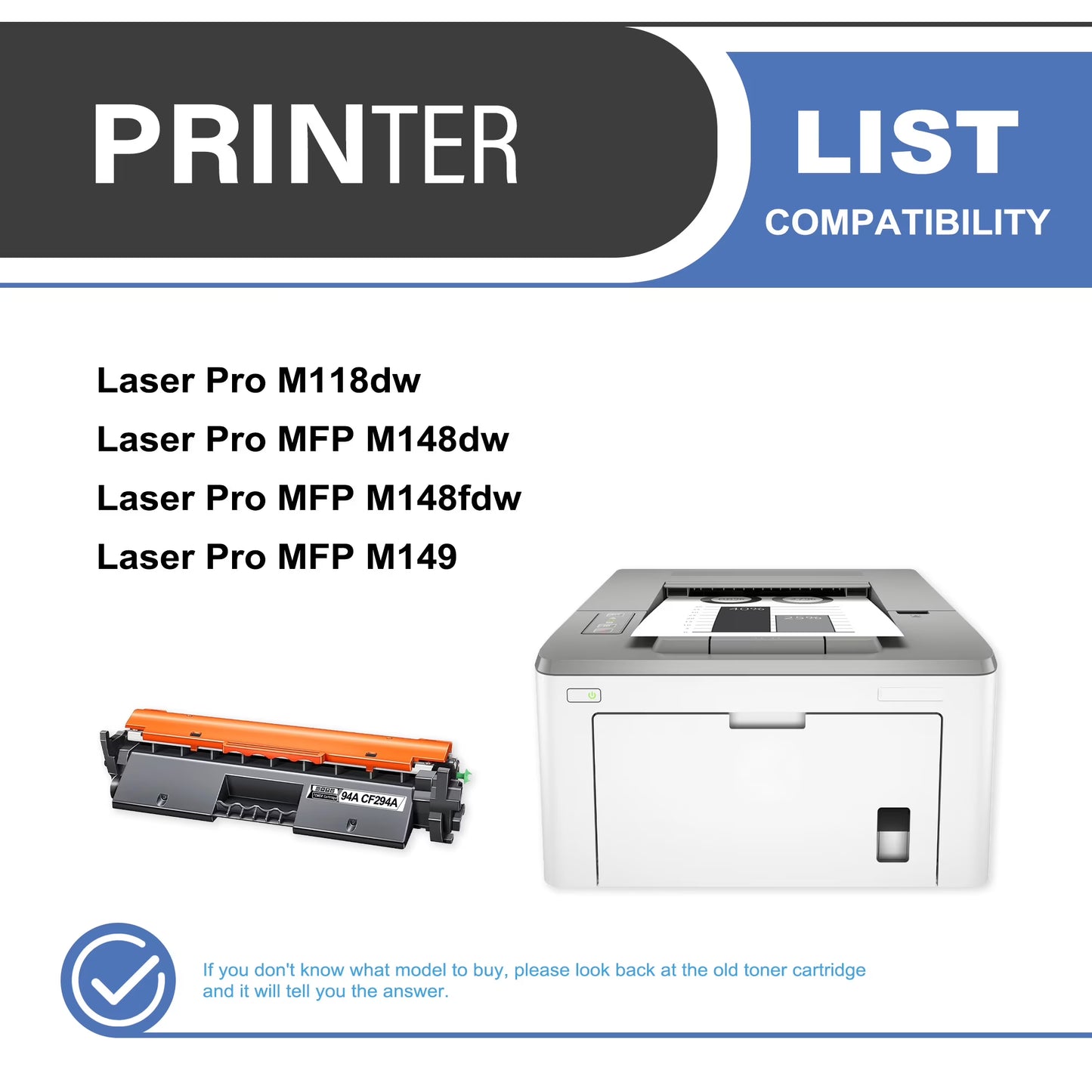 94A CF294A Toner Cartridge Black 1-Pack Compatible for 94A CF294A Toner Cartridges for Laser Pro M118, MFP M148, MFP M149 Series Printer